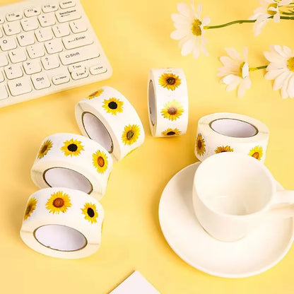 Sunflower Stickers Roll | 100-500PCS Small Labels for Packaging and Decor