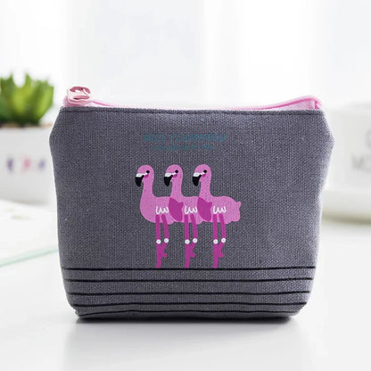 Korean Square Flamingo Coin Money Pouch | Small Canvas Zipper Wallet for Students