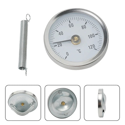 0-120°C Stainless Steel Clamp-on Tube Thermometer | Industrial Pipe Temperature Gauge with Spring