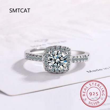 1CT 2CT 3CT Moissanite Engagement Ring | Sterling Silver Halo Bridal Set