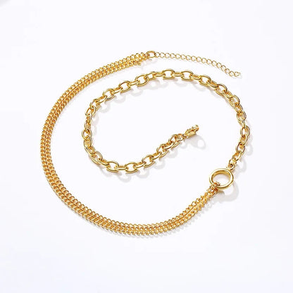 Oval Cable Link With Double Cuban Chain Necklace | Stainless Steel Fashion Open Circle Pendant