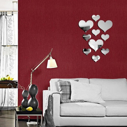 10Pcs Acrylic Love Heart Wall Stickers | Mirror 3D Decals for Home Decor