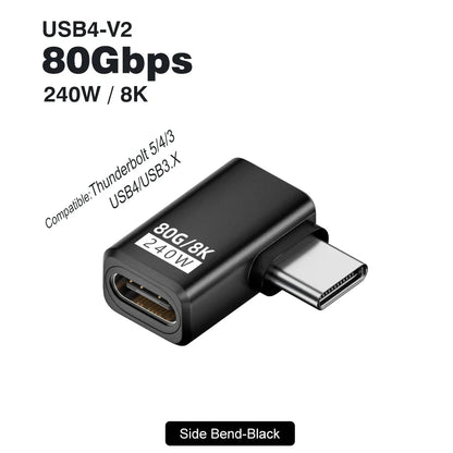 USB4 V2 90 Degree USB-C Angle Adapter | 80Gbps Thunderbolt 5/4/3 Elbow Connector