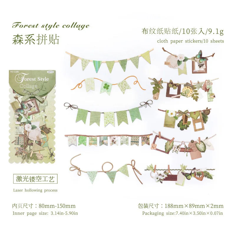 10 pcs Vintage Festival Hollow Landscape Scrapbook Stickers | Handmade Collage Journal Pack