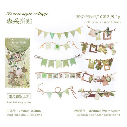 10 pcs Vintage Festival Hollow Landscape Scrapbook Stickers | Handmade Collage Journal Pack