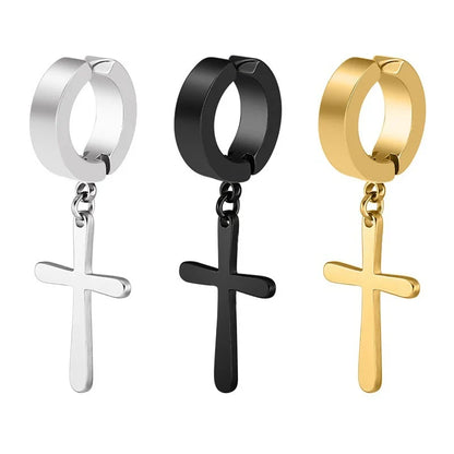 Punk Cross Stars Clip On Earrings | No Piercing Stainless Steel Ear Cuffs for Women Men