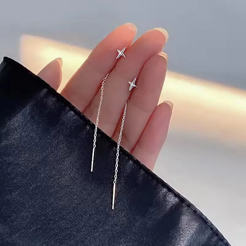 Star Thread Chain Drop Earrings | Trendy Korean Style Pendant Jewelry