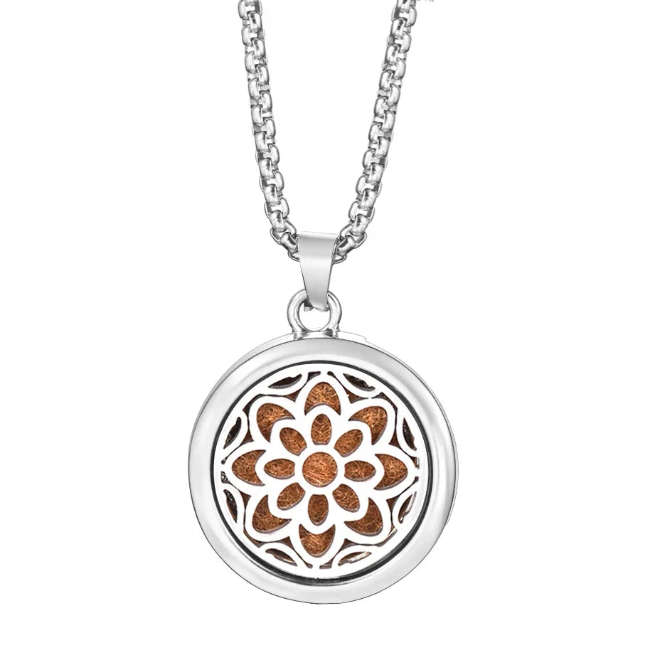 20mm Pattern Insert Perfume Pad Locket Necklace | Stainless Steel Aromatherapy Pendant