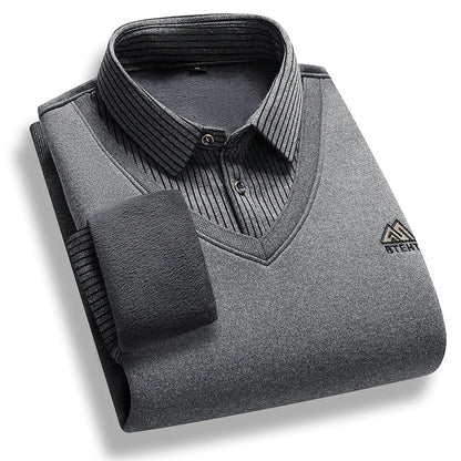Retro Winter Pullovers Men Polo Neck Sweaters Fashion Striped Fleece Lined Polo Shirt Jumper Thick Knitting Sweaters
