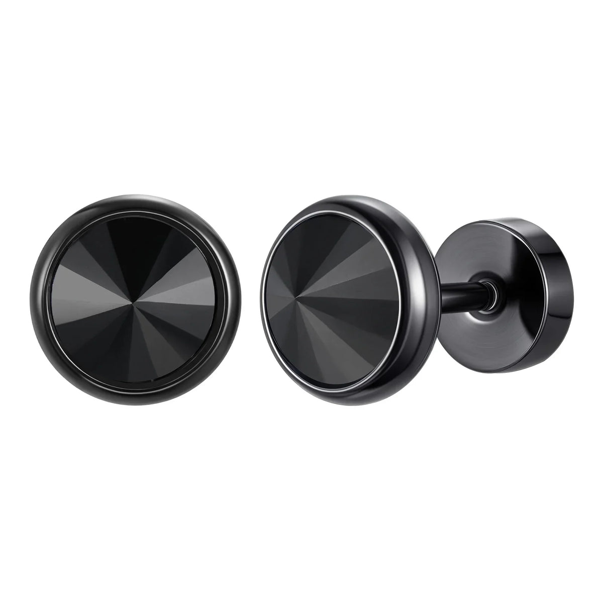 8mm Stainless Steel Screw Back Earrings for Men | Faceted Zircon Studs