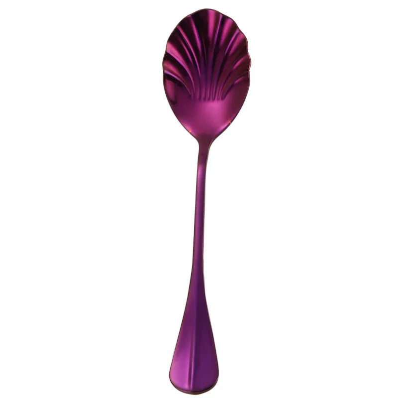 Shell Shape Stainless Steel Spoon with Long Handle | Dessert Spoon and Ice Cream Scoop