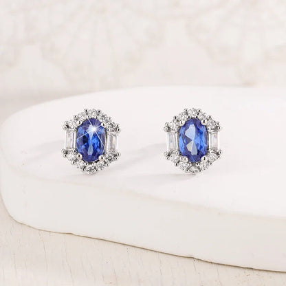 S925 Sterling Silver Sapphire Stud Earrings | Women's Fine Jewelry Gift