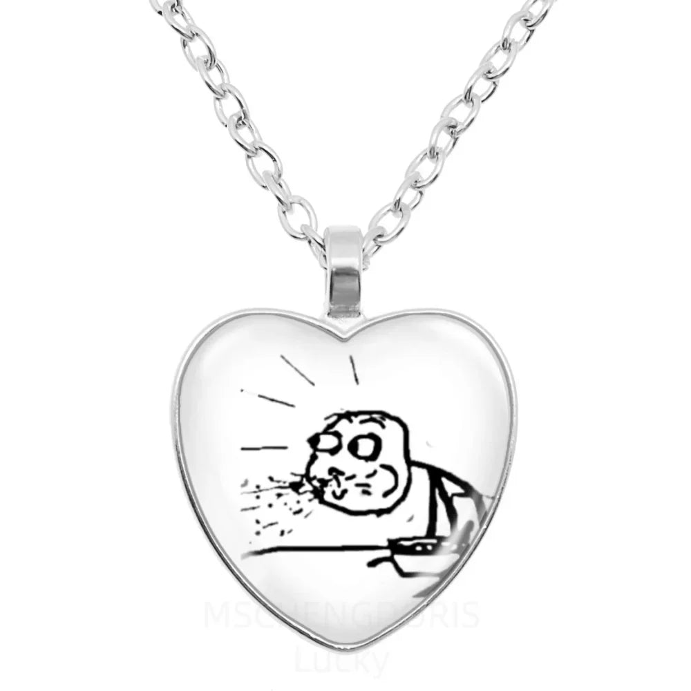 Rage Comic Heart Pendant Necklace | Funny Meme Derp Face Trollface Jewelry Gift