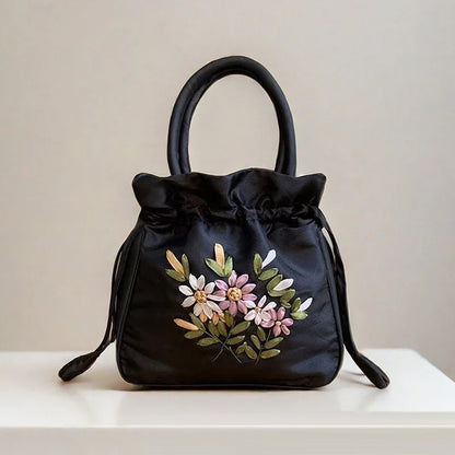 ZTBBAO Embroidered Flower Bucket Bag | Small Top Handle Handbag for Women