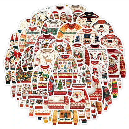50 Christmas Sweater Shaped Stickers | Cute Funny Wintertime Vinyl Decals