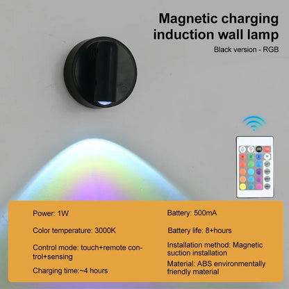 RGB Night Light with Magnetic Base | USB Rechargeable Dimmable LED Wall Lamp