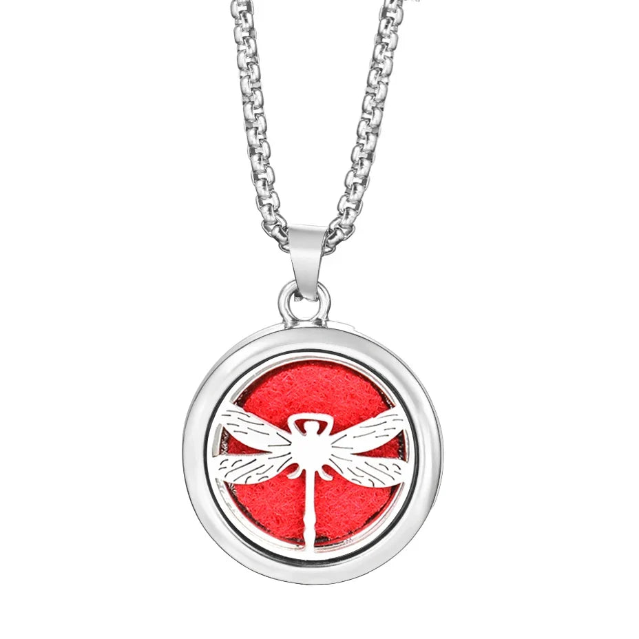 20mm Pattern Insert Perfume Pad Locket Necklace | Stainless Steel Aromatherapy Pendant