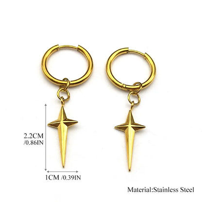 Stainless Steel Star Cross Hoop Earrings | Punk Kpop Y2K Drop Earrings for Women