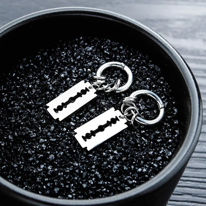 Vintage Razor Hollow Drop Earrings | Stainless Steel Punk Dangle Earrings for Men and Women