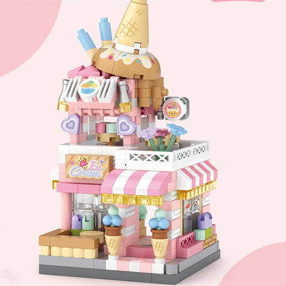 NEW Panda Pet Coffee Ice Cream Flower Shop Store Street View Food House Building Blocks Kit Girls Bricks Model Kids Toy Children