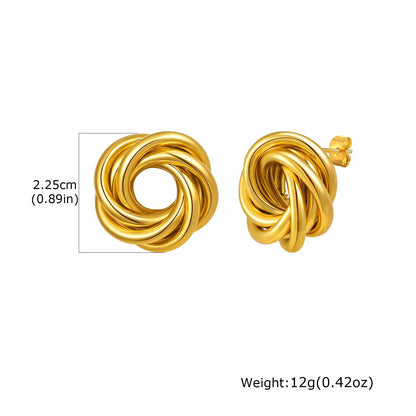 18K Gold Twist Knot Stud Earrings | Geometric Textured Screw-Back Earrings for Women