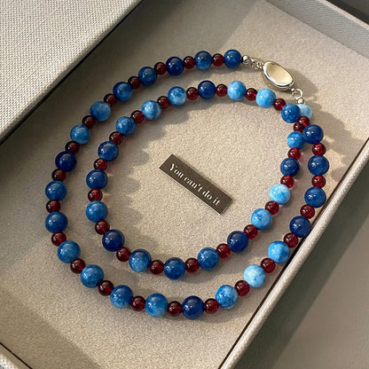 Blue Agate Stone Short Necklace | 2025 Trendy Collarbone Jewelry for Women