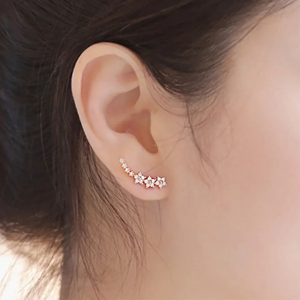 925 Silver Moissanite Climber Earrings | 7 Star Crawler Stud Ear Cuff