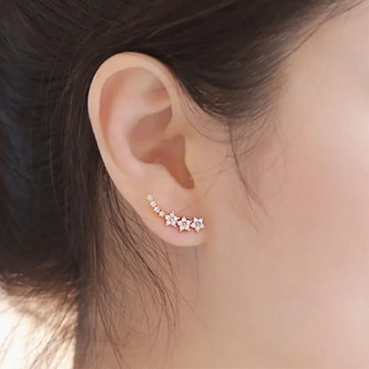925 Silver Moissanite Climber Earrings | 7 Star Crawler Stud Ear Cuff