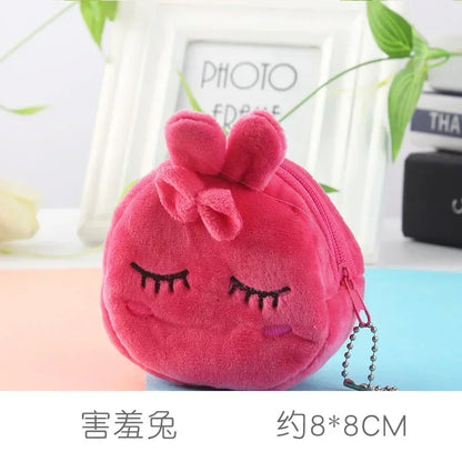 Cute Animal Plush Coin Purse | Zipper Change Purse with Keychain Mini Wallet