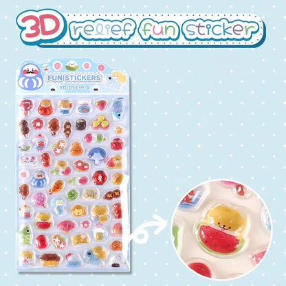 6-Style Japanese 3D Cute Stickers | Crystal Embossed Design for DIY Crafts