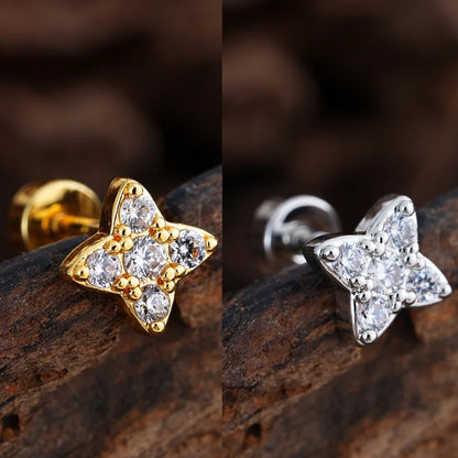 Zircon Star Ear Studs Stainless Steel Cartilage Tragus Helix Piercing | Mixed Style Earrings for Unisex