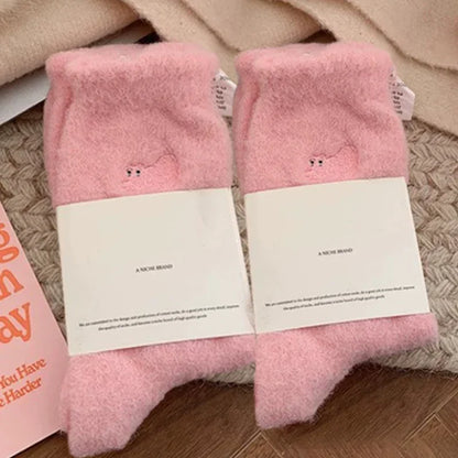 3Pairs Premium Feel Cute Cat Cozy Hairy Mink Velvet Socks Autumn Winter Hosiery Thickened Plush Warm Sleep Home Fluffy Socks