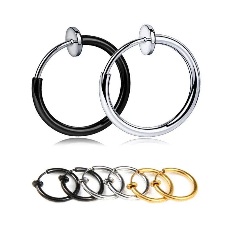 1 Pair Punk Stealth Clip On Earrings | No Hole Ear Cuff and Helix Ring Set
