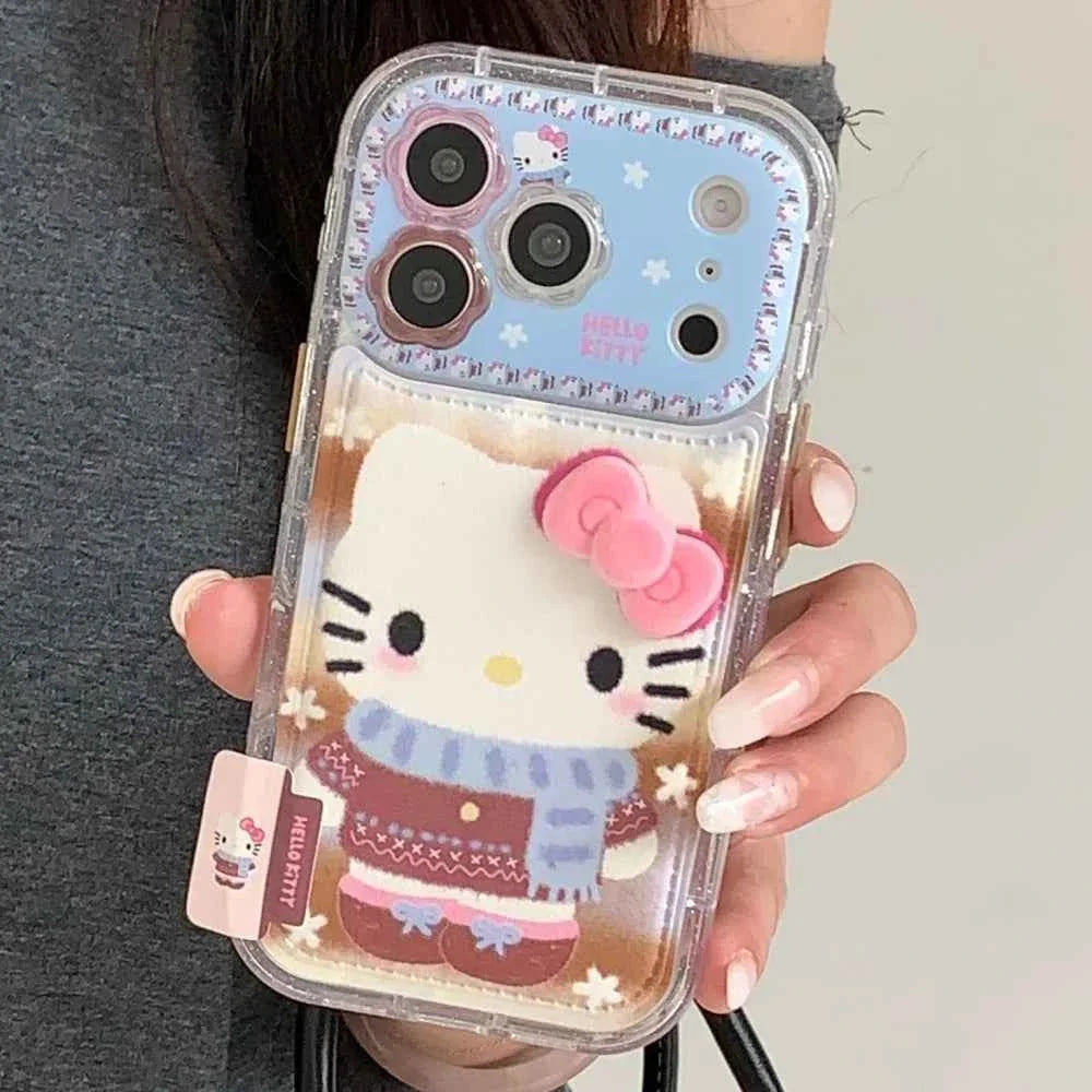 Luxury Cute Flower Lens Leather Scarf KT Case Phone Case For iPhone 17 Pro Max 16 Pro Max 15 Pro 14 Pro Max 13 Shockproof Cover
