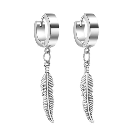 2pc Punk Cross Feather Stud Earrings | Unisex Stainless Steel Hoop Earrings