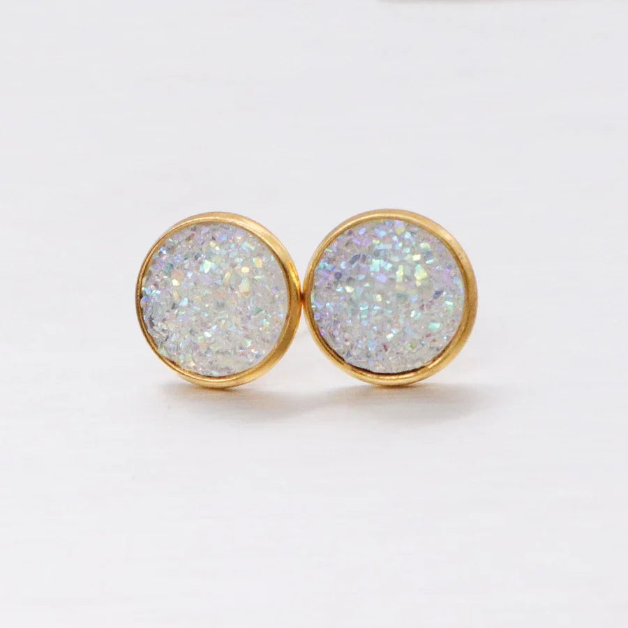 Glitter Resin Stud Earrings Set | Colorful Stainless Steel Jewelry
