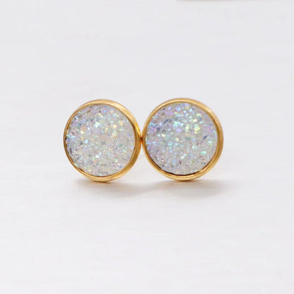Glitter Resin Stud Earrings Set | Colorful Stainless Steel Jewelry