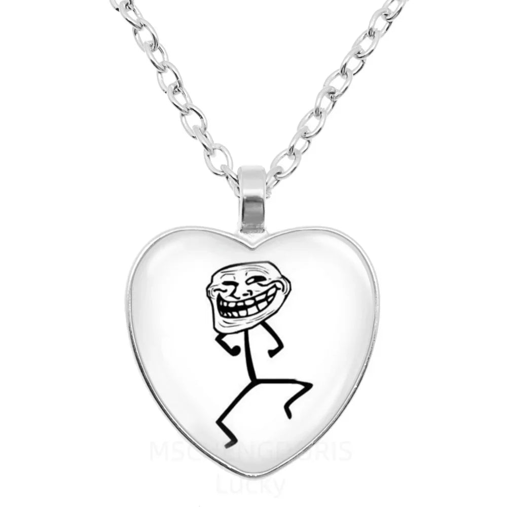 Rage Comic Heart Pendant Necklace | Funny Meme Derp Face Trollface Jewelry Gift