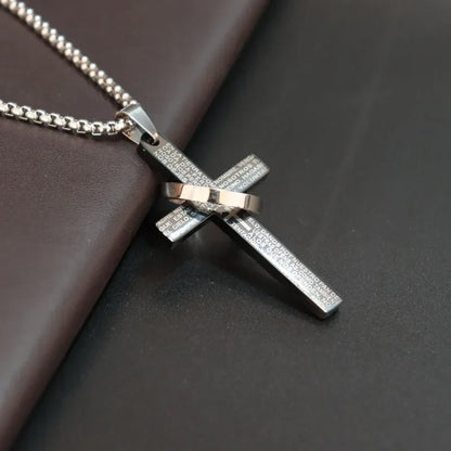 Simple Cross With Circle Pendant Necklace | Stainless Steel Christ Cruz Chain for Men and Boys