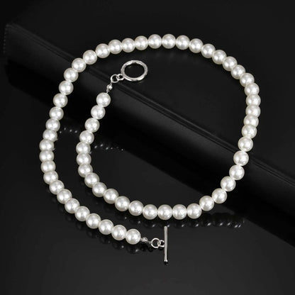 8mm Pearl Necklace for Men Women | White Imitation Pearl Beaded Collar Casual Jewelry Gift