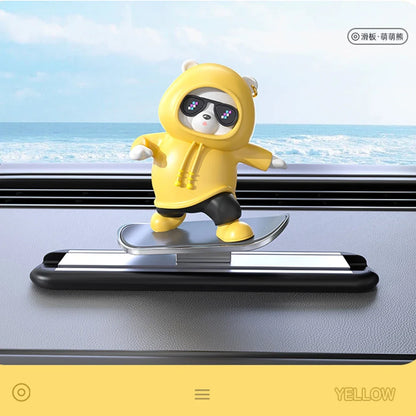 Car Automatic Sliding Skateboard Bear Alloy Cute Cartoon Scooter Center Console Ornaments Creative Car Decoration Accessories