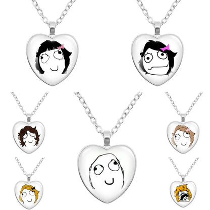 Rage Comic Heart Pendant Necklace | Funny Meme Derp Face Trollface Jewelry Gift