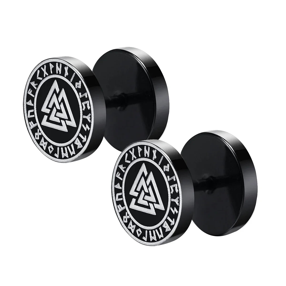 Gothic Norse Viking Runes Stud Earrings for Men | Stainless Steel Punk Jewelry