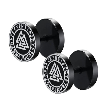 Gothic Norse Viking Runes Stud Earrings for Men | Stainless Steel Punk Jewelry