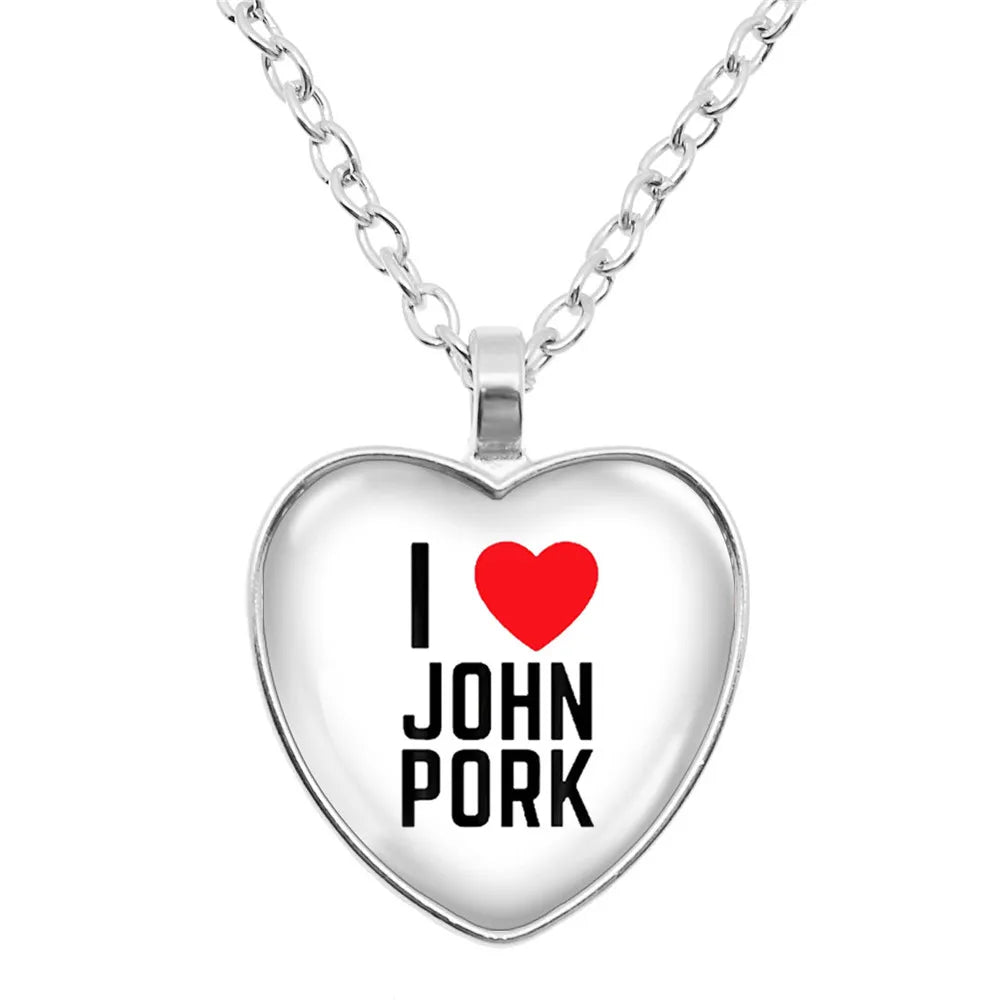 John Pork Is Calling Answer Phone Humor Funny Pig Lover Heart Pendant Necklace | Funny Gift Jewelry