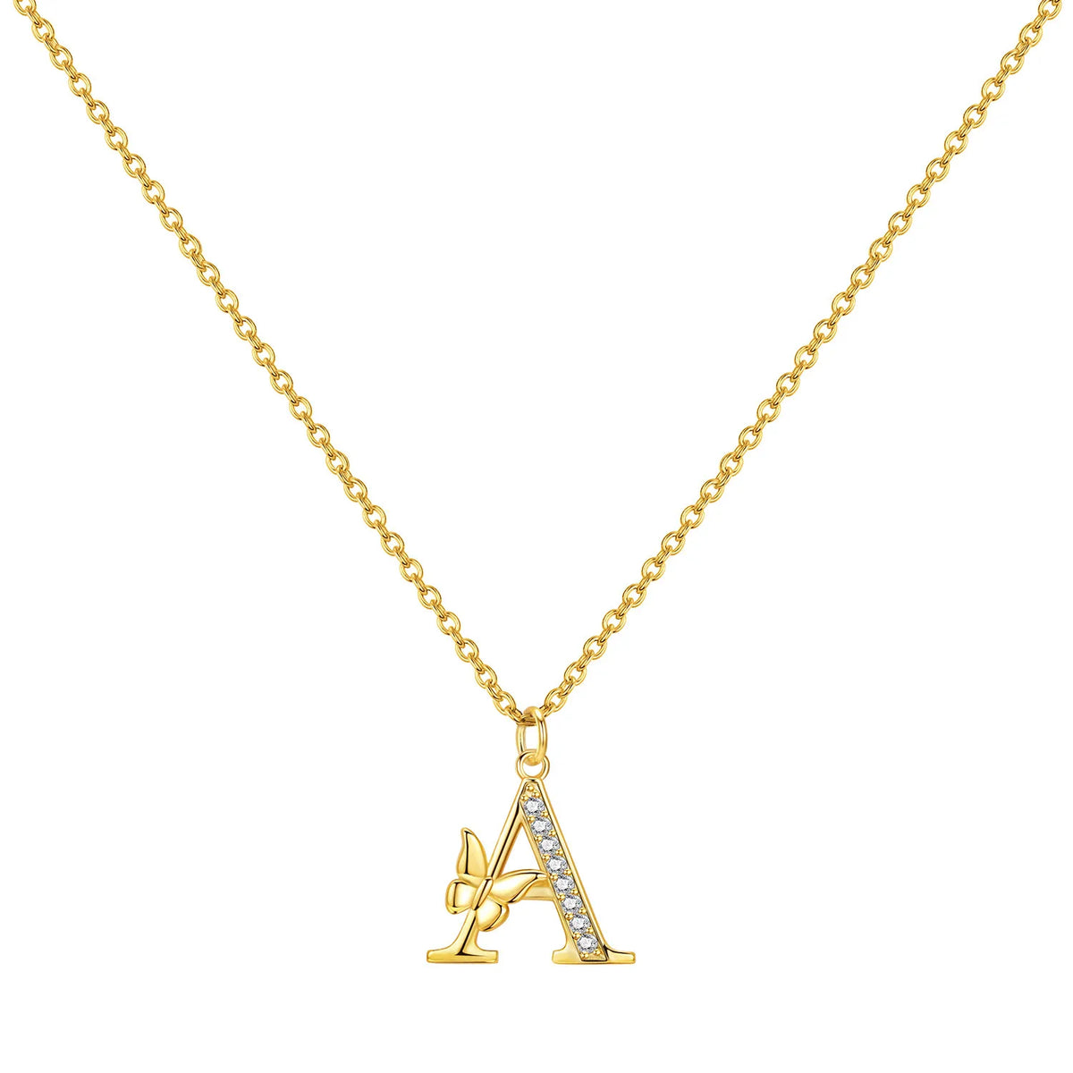925 Sterling Silver Butterfly Initial Necklace | 26 Letter Y-Shaped Pendant for Women