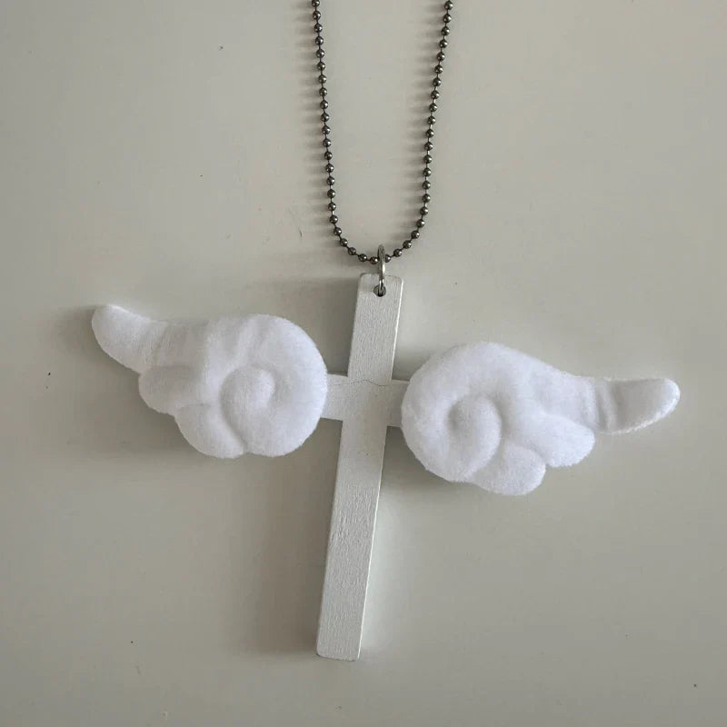 Pink Wing Cross Pendant Necklace | Y2K Gothic Jewelry for Women