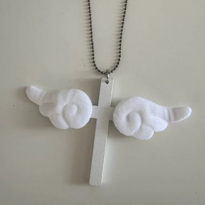 Pink Wing Cross Pendant Necklace | Y2K Gothic Jewelry for Women