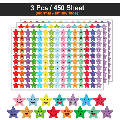 Happy Face Stars Reward Sticker Pack | 450-3000 Sheets for DIY Decor