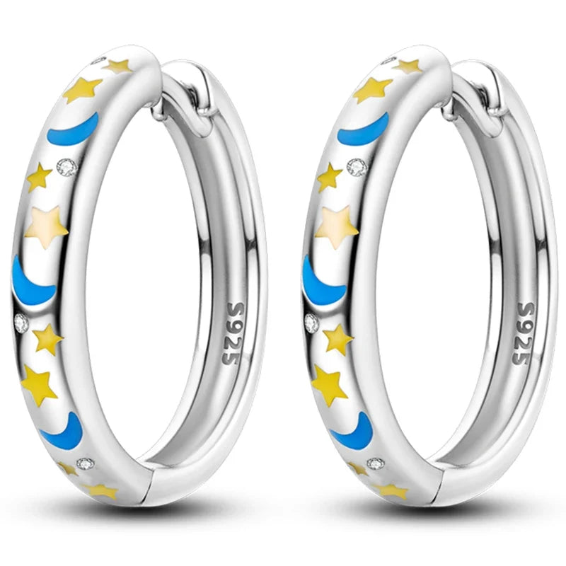 Colorful 925 Sterling Silver Hoop Earrings for Women | Classic Circle Earrings